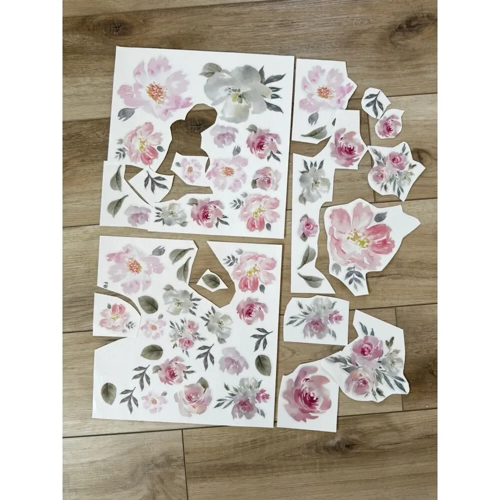 Toarti Vinyl Wall Decals Pink Poppy Roses Flowers Leaves Peel & Stick Decor (54)